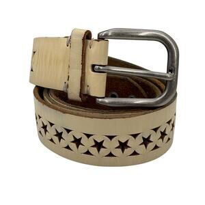One Star Cutout Leather Belt Women XL Cream Western Boho Rustic Rodeo Everyday